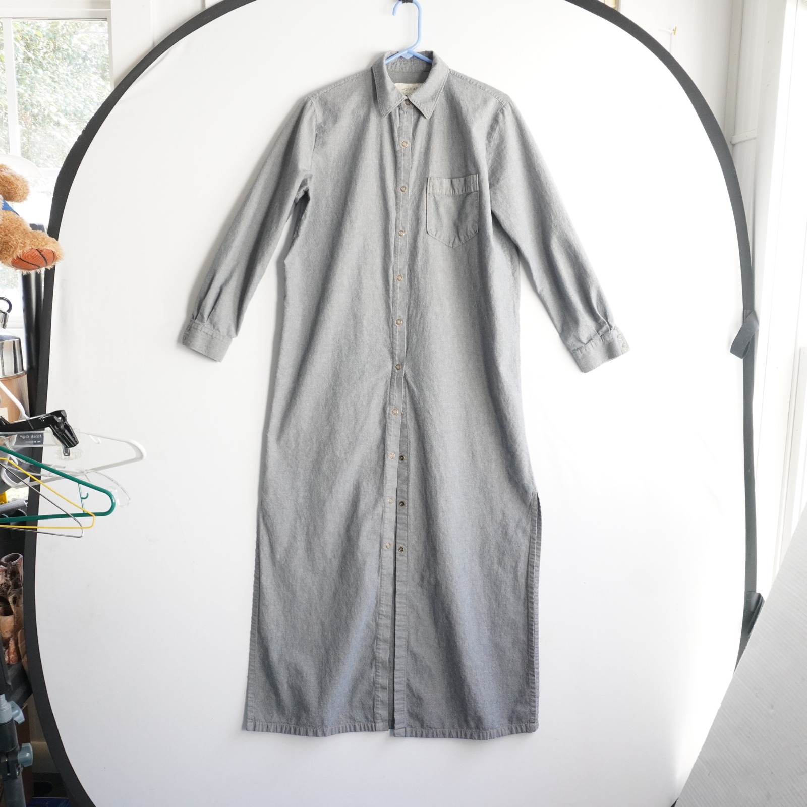 The Great Button Down Long Sleeve Maxi Dress Gray Chambray Size 1/Lg Lagenlook
